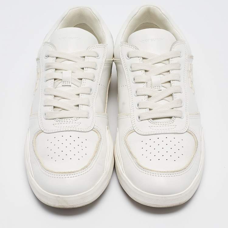 Pre Owned Tory Burch White Leather Low Top Sneakers Size 39