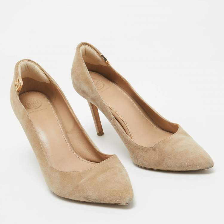 Pre Owned Tory Burch Beige Suede Elizabeth Pumps Size 39.5