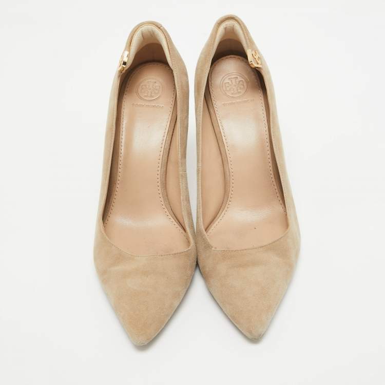 Pre Owned Tory Burch Beige Suede Elizabeth Pumps Size 39.5