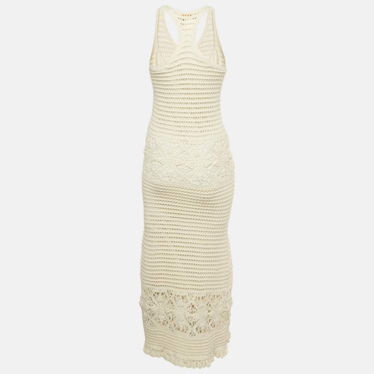 Pre Owned Tory Burch White Crochet Sleeveless Midi Dress M