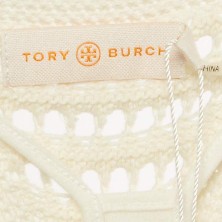 Pre Owned Tory Burch White Crochet Sleeveless Midi Dress M