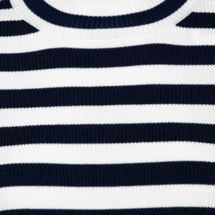 Pre Owned Tory Sport Navy Blue & White Striped Wool Long Sleeve Jumper M 