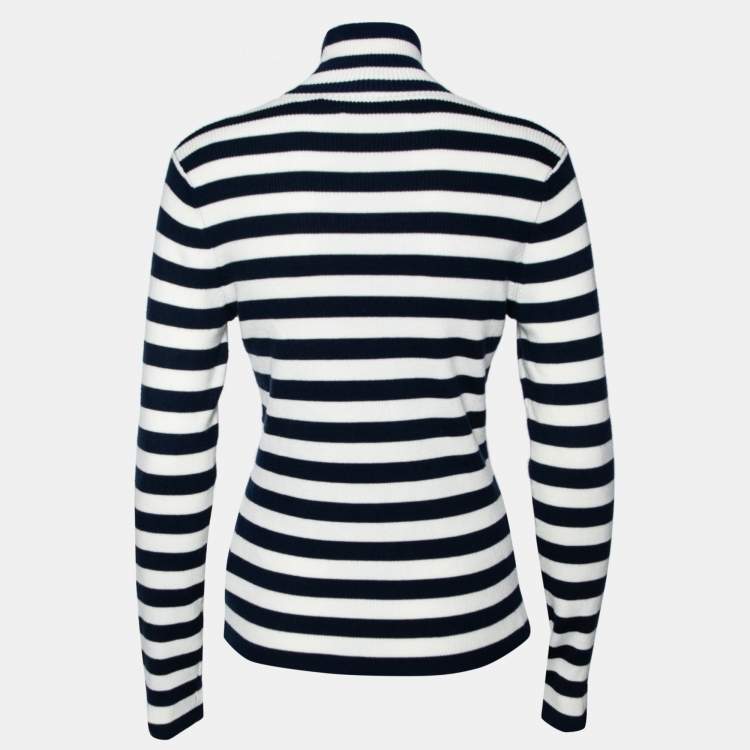 Pre Owned Tory Sport Navy Blue & White Striped Wool Long Sleeve Jumper M 