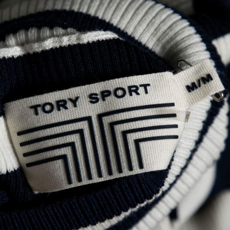 Pre Owned Tory Sport Navy Blue & White Striped Wool Long Sleeve Jumper M 