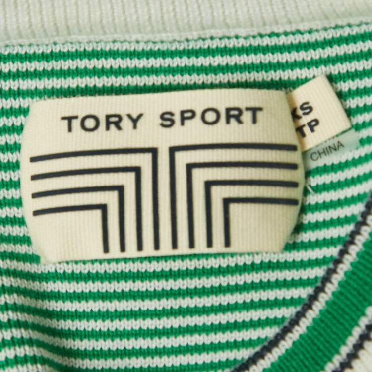 Pre Owned Tory Sport Green Striped Stretch Knit Sleeve Tank Top XS
