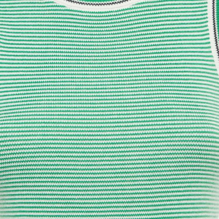 Pre Owned Tory Sport Green Striped Stretch Knit Sleeve Tank Top XS