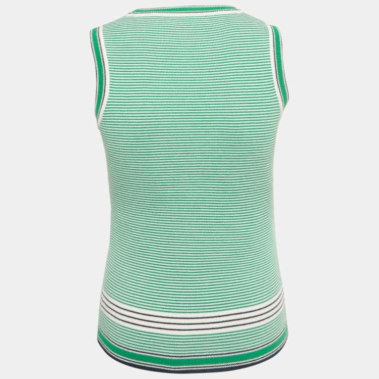 Pre Owned Tory Sport Green Striped Stretch Knit Sleeve Tank Top XS