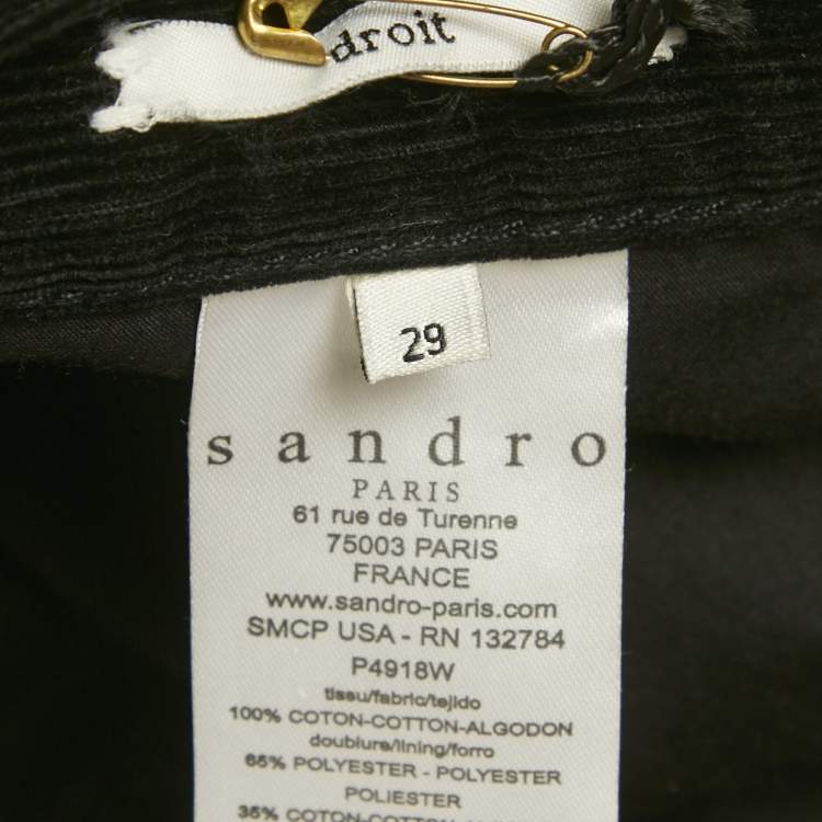 Pre Owned Sandro Black Corduroy Skinny Jeans M/Waist 29" 