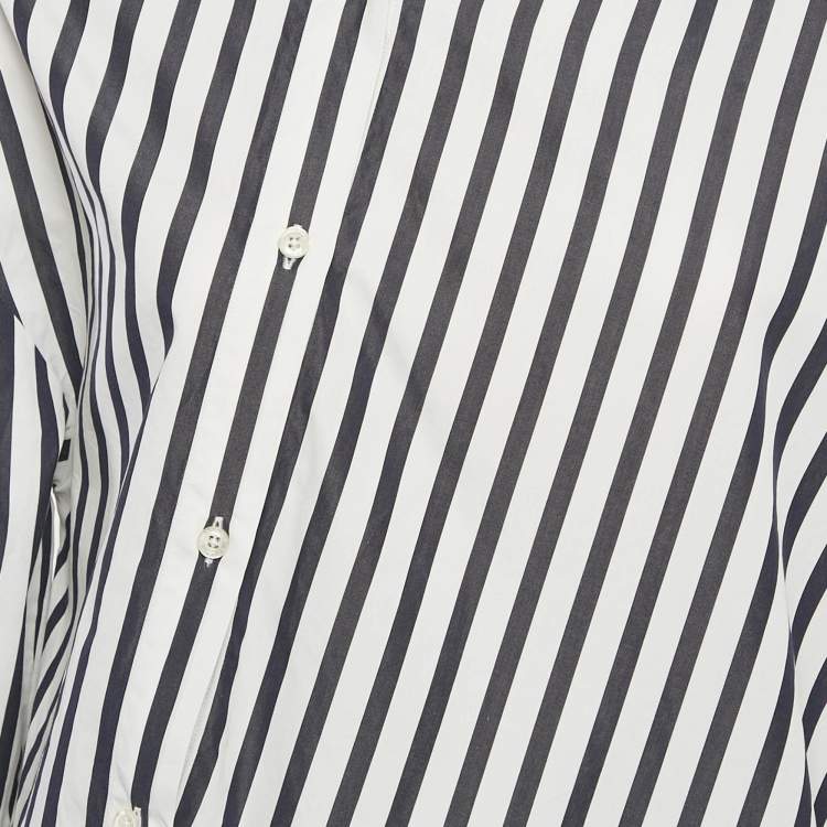 Pre Owned Toteme Black/Blue Striped Cotton Asymmetric Shirt S