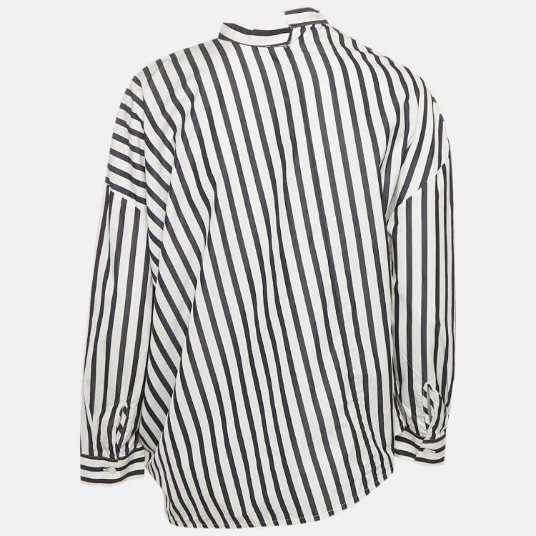Pre Owned Toteme Black/Blue Striped Cotton Asymmetric Shirt S