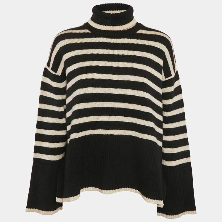 Pre Owned Toteme Black/White Signature Stripe Wool and Cotton Knit Turtleneck Sweater S