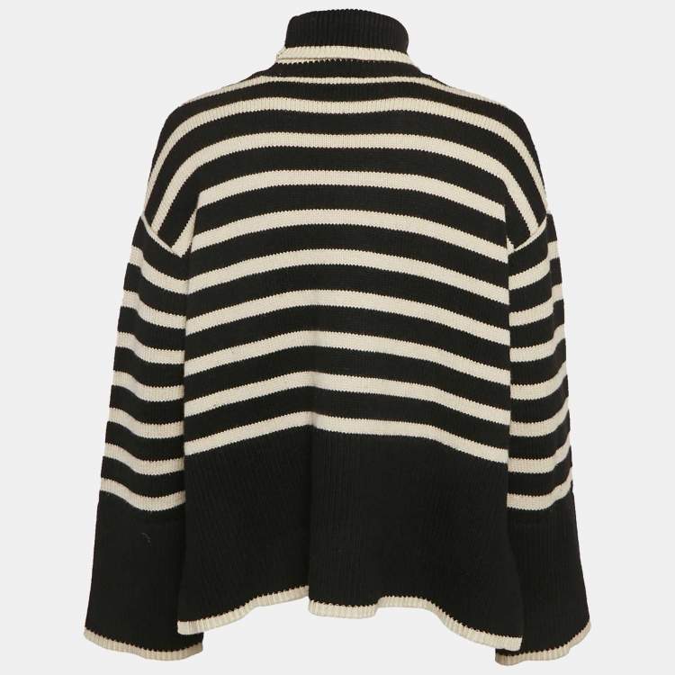 Pre Owned Toteme Black/White Signature Stripe Wool and Cotton Knit Turtleneck Sweater S