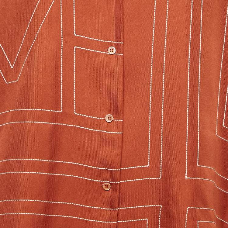 Pre Owned Toteme Brown Embroidered Silk Shirt and Shorts Set S