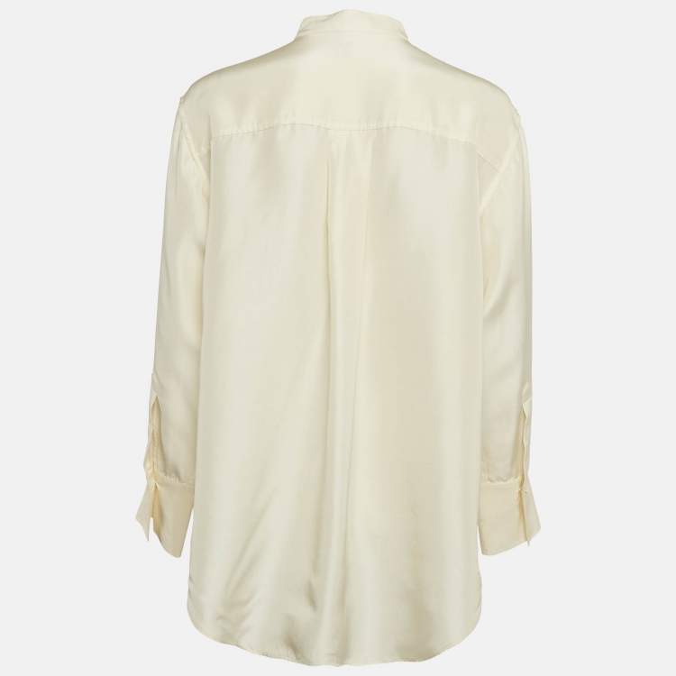 Pre Owned Toteme Cream Silk Pleated Long Sleeve Shirt M