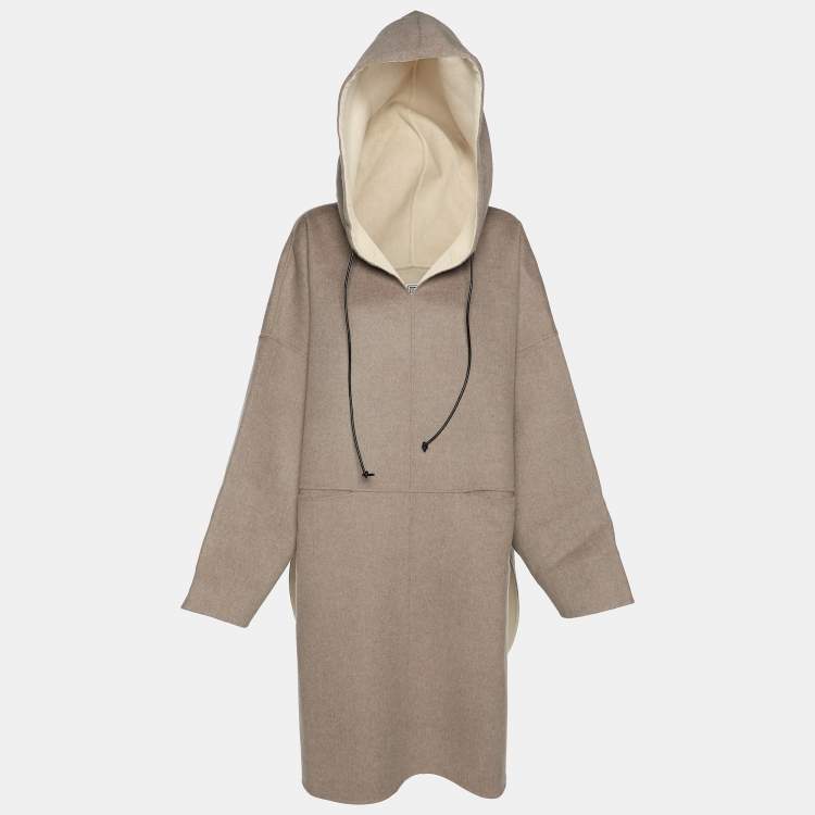 Pre Owned Toteme Grey Wool-blend Felted-flannel Hooded Poncho L