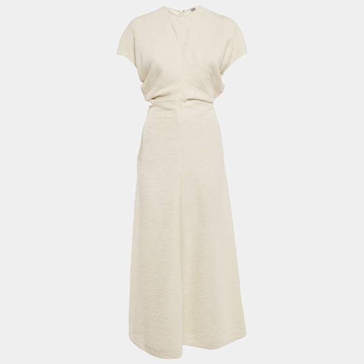 Pre Owned Toteme Cream Knit Crinkle Textured Maxi Dress XS