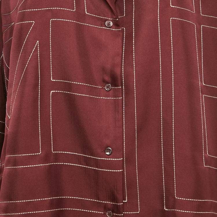 Pre Owned Toteme Burgundy Monogram Silk PJ Top XL