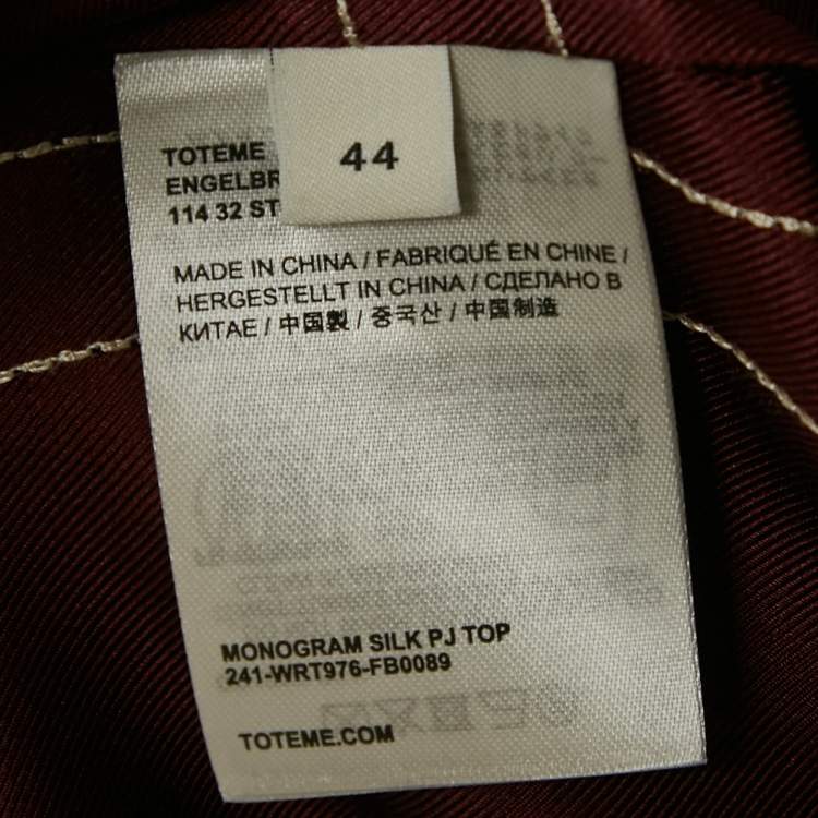 Pre Owned Toteme Burgundy Monogram Silk PJ Top XL