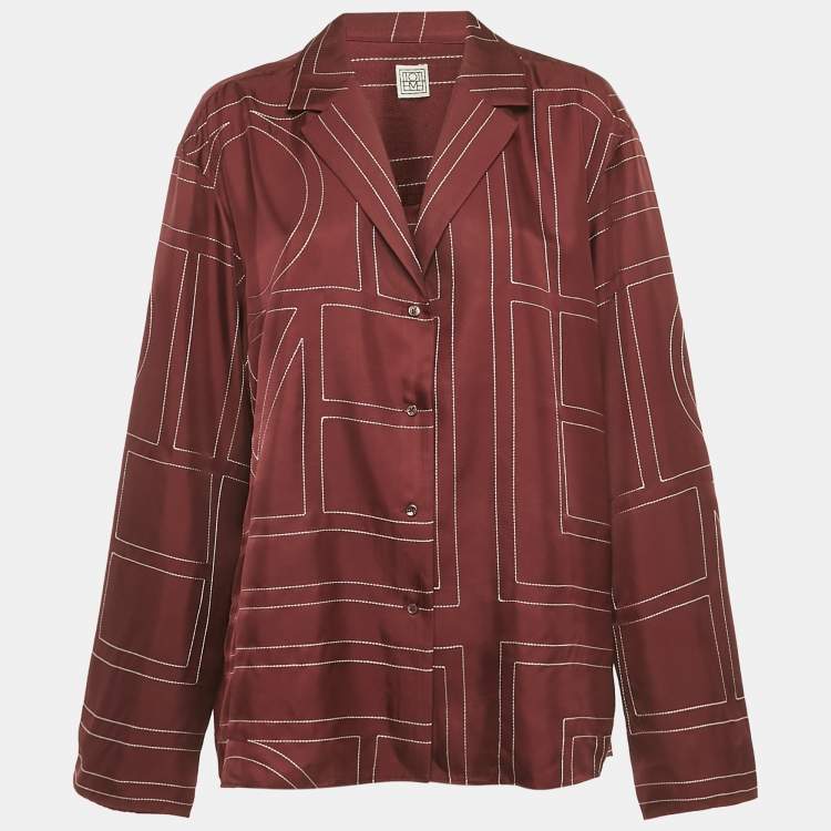 Pre Owned Toteme Burgundy Monogram Silk PJ Top XL