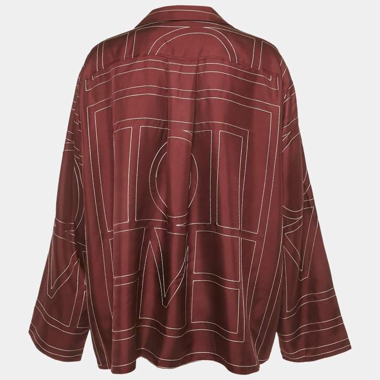 Pre Owned Toteme Burgundy Monogram Silk PJ Top XL