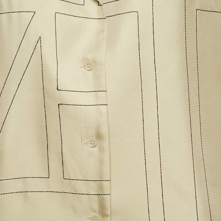 Pre Owned Toteme Beige Monogram Embroidery Silk Pajama Shirt S
