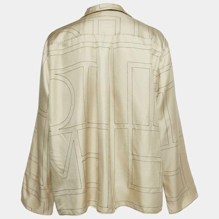 Pre Owned Toteme Beige Monogram Embroidery Silk Pajama Shirt S