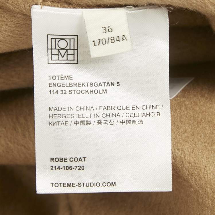 مملوكة مسبقًا Toteme Camel Brown Wool Open Front Robe Coat S 
