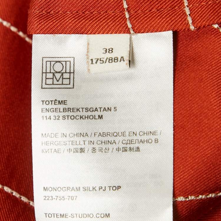 Pre Owned Toteme Orange Monogram Silk Pyjama Top M