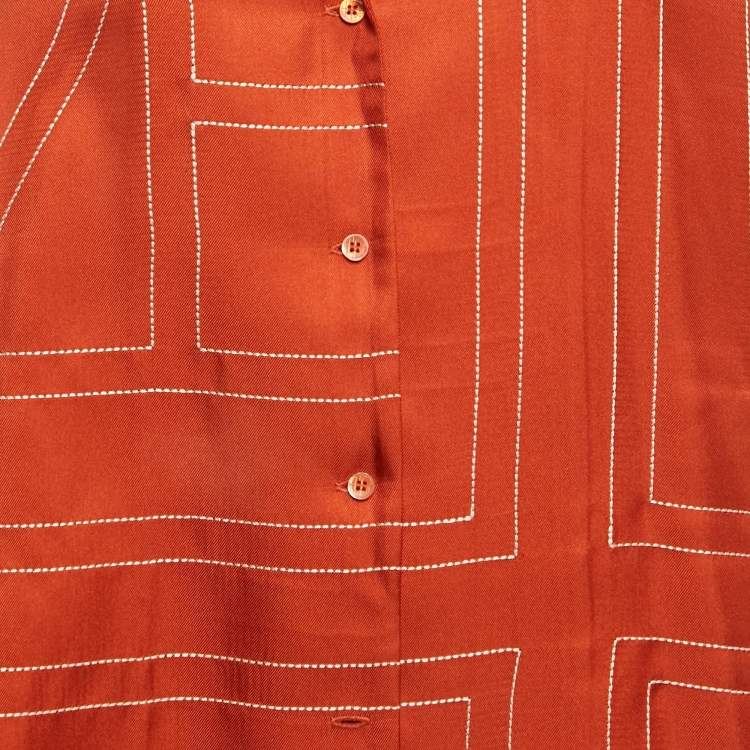 Pre Owned Toteme Orange Monogram Silk Pyjama Top M