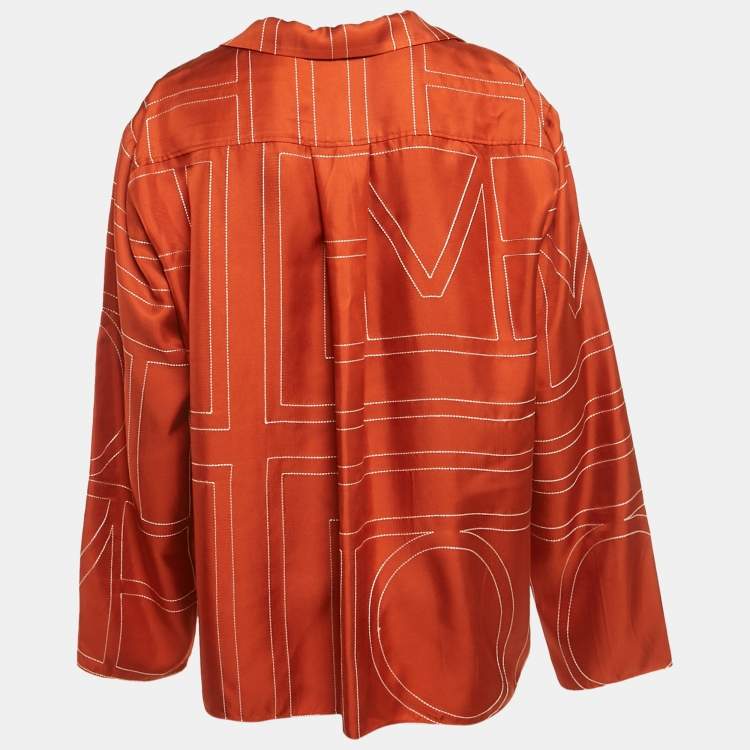 Pre Owned Toteme Orange Monogram Silk Pyjama Top M