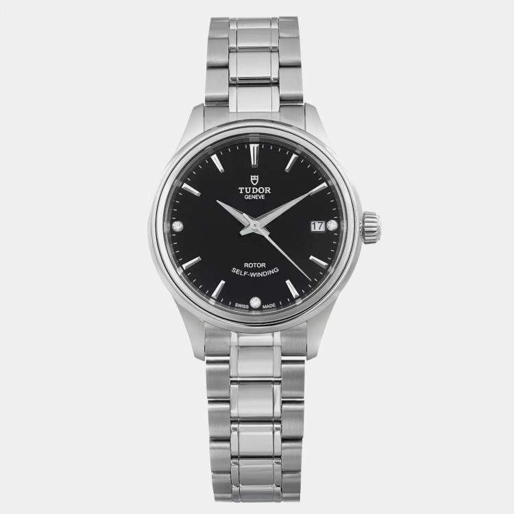 Pre Owned Tudor Black Stainless Steel  Style 12300-0004 Automatic Women's Wristwatch 34mm