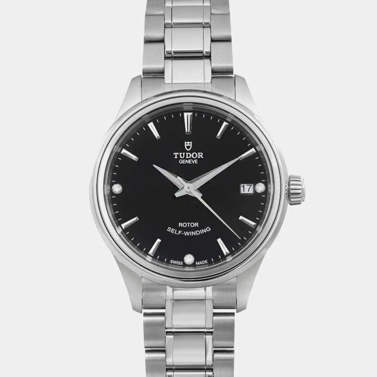 Pre Owned Tudor Black Stainless Steel  Style 12300-0004 Automatic Women's Wristwatch 34mm