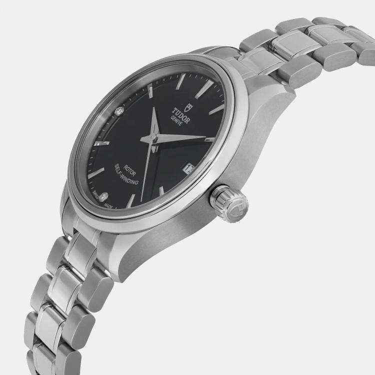 Pre Owned Tudor Black Stainless Steel  Style 12300-0004 Automatic Women's Wristwatch 34mm