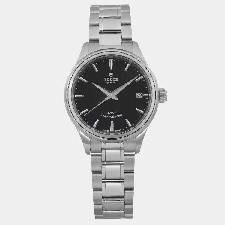 Pre Owned Tudor Black Stainless Steel  Style 12300-0002 Automatic Women's Wristwatch 34mm