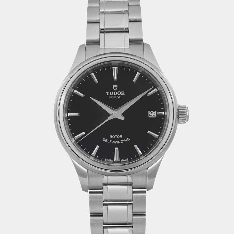 Pre Owned Tudor Black Stainless Steel  Style 12300-0002 Automatic Women's Wristwatch 34mm