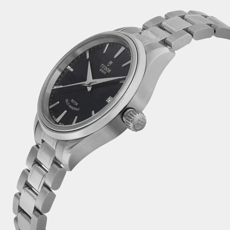 Pre Owned Tudor Black Stainless Steel  Style 12300-0002 Automatic Women's Wristwatch 34mm