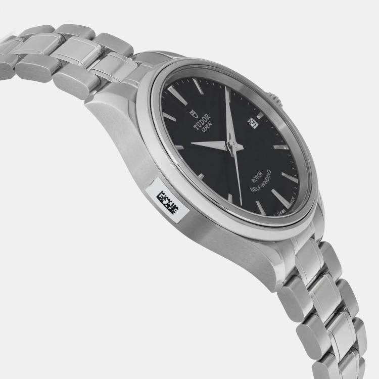 Pre Owned Tudor Black Stainless Steel  Style 12300-0002 Automatic Women's Wristwatch 34mm