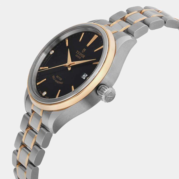 Pre Owned Tudor Black 18k Yellow Gold Steel  Style 12103 Automatic Women's Wristwatch 28mm