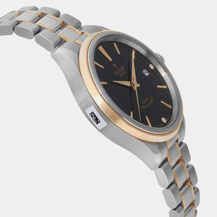 Pre Owned Tudor Black 18k Yellow Gold Steel  Style 12103 Automatic Women's Wristwatch 28mm