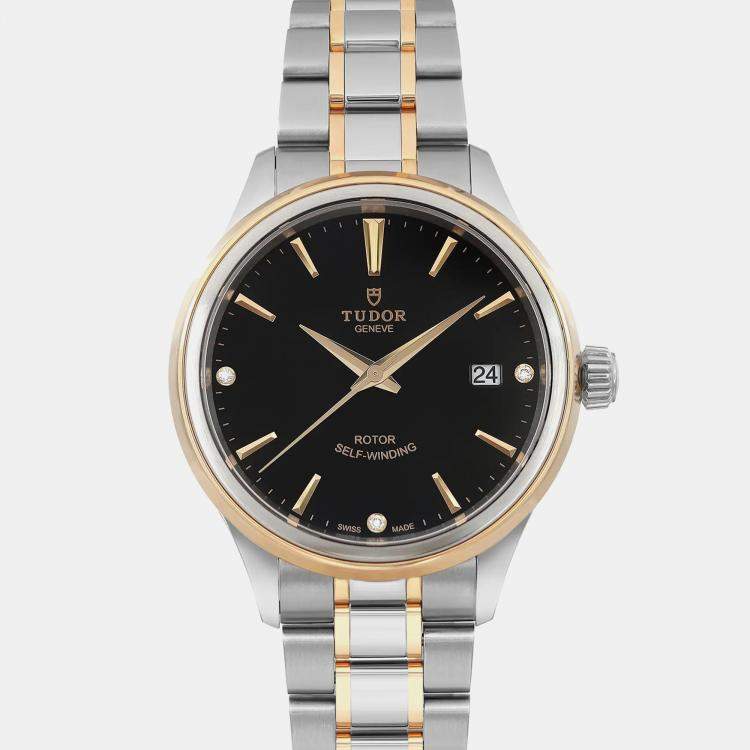 Pre Owned Tudor Black 18k Yellow Gold Steel  Style 12103 Automatic Women's Wristwatch 28mm