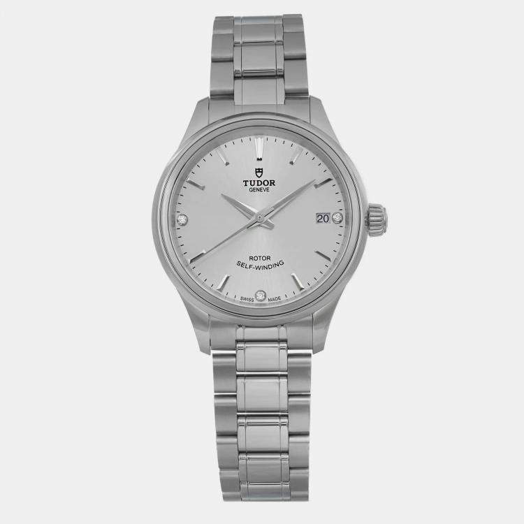Pre Owned Tudor Black Diamond Stainless Steel Style M12300-0003 Automatic Women's Wristwatch 34 mm