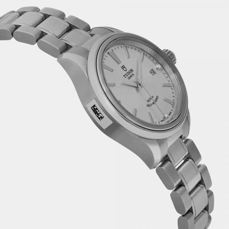 Pre Owned Tudor Silver Diamond Stainless Steel Style 12100-0003 Automatic Women's Wristwatch 28 mm