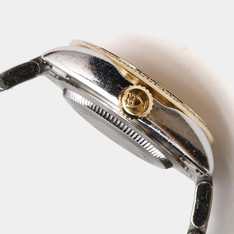 Pre Owned Tudor Champagne 18K Yellow Gold Stainless Steel Classic Date 22023-0012 Women's Wristwatch 28 mm