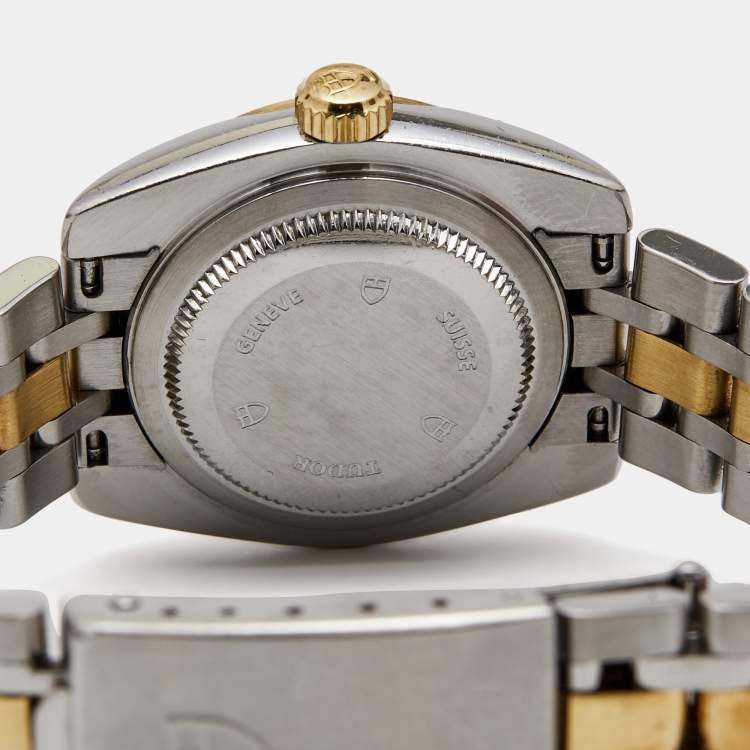 Pre Owned Tudor Champagne 18K Yellow Gold Stainless Steel Classic Date 22023-0012 Women's Wristwatch 28 mm