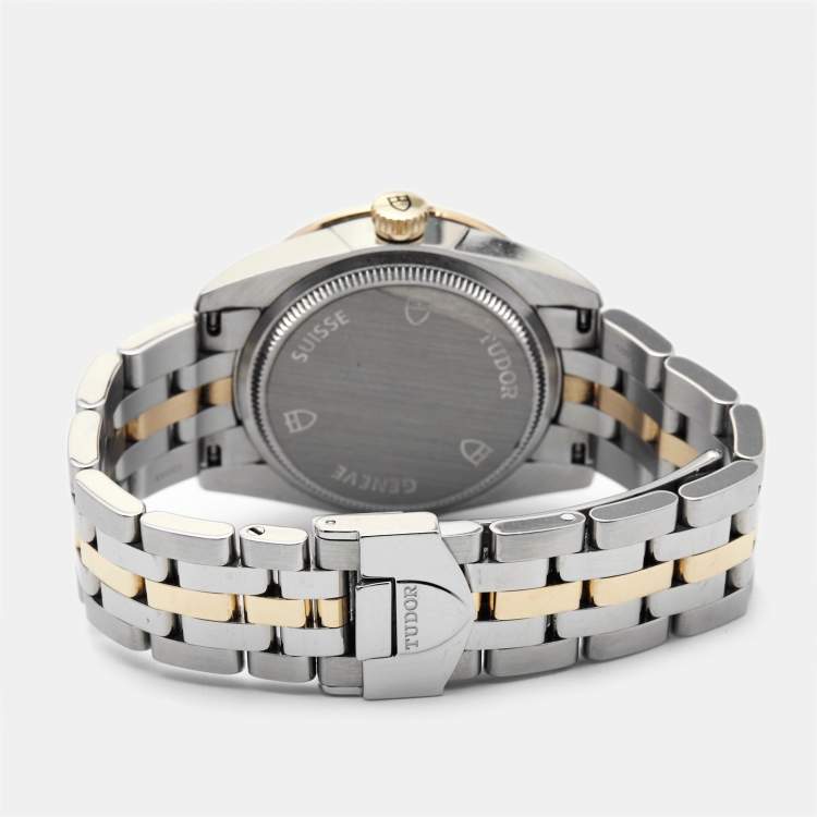Pre Owned Tudor Champagne Diamond 18k Yellow Gold Stainless Steel Glamour 53003-0006 Women's Wristwatch 31 mm
