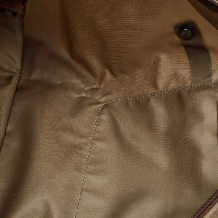 Pre Owned Tumi Khaki Green/Brown Leather and Nylon Packaway Shopper Tote
