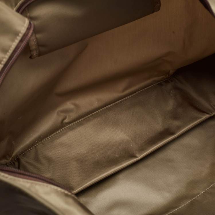 Pre Owned Tumi Khaki Green/Brown Leather and Nylon Packaway Shopper Tote