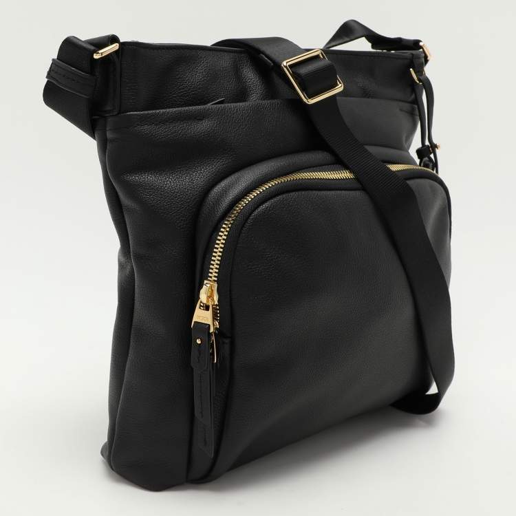 Pre Owned TUMI Black Leather Voyageur Messenger Bag