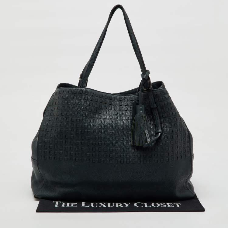 Pre Owned TUMI Dark Green Leather Shopper Tote