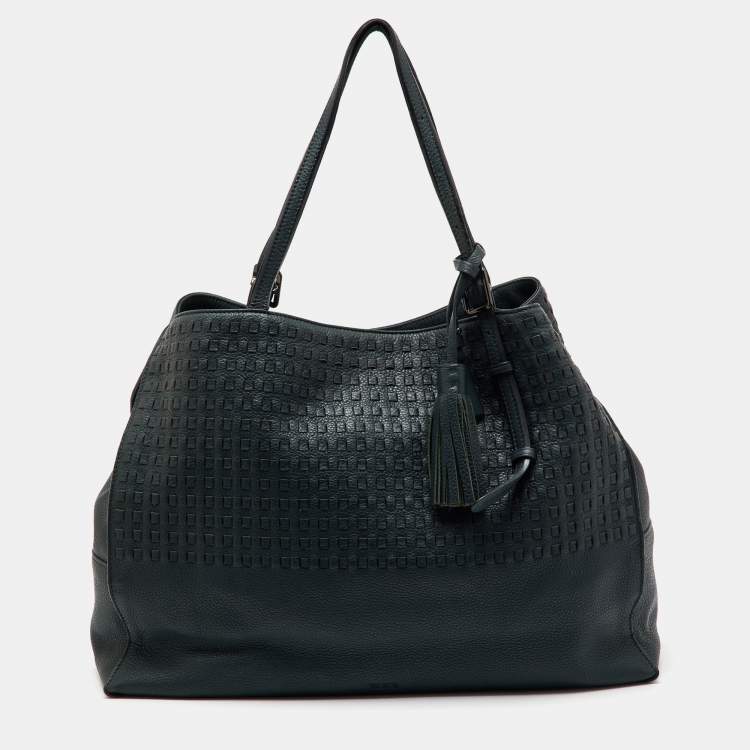 Pre Owned TUMI Dark Green Leather Shopper Tote